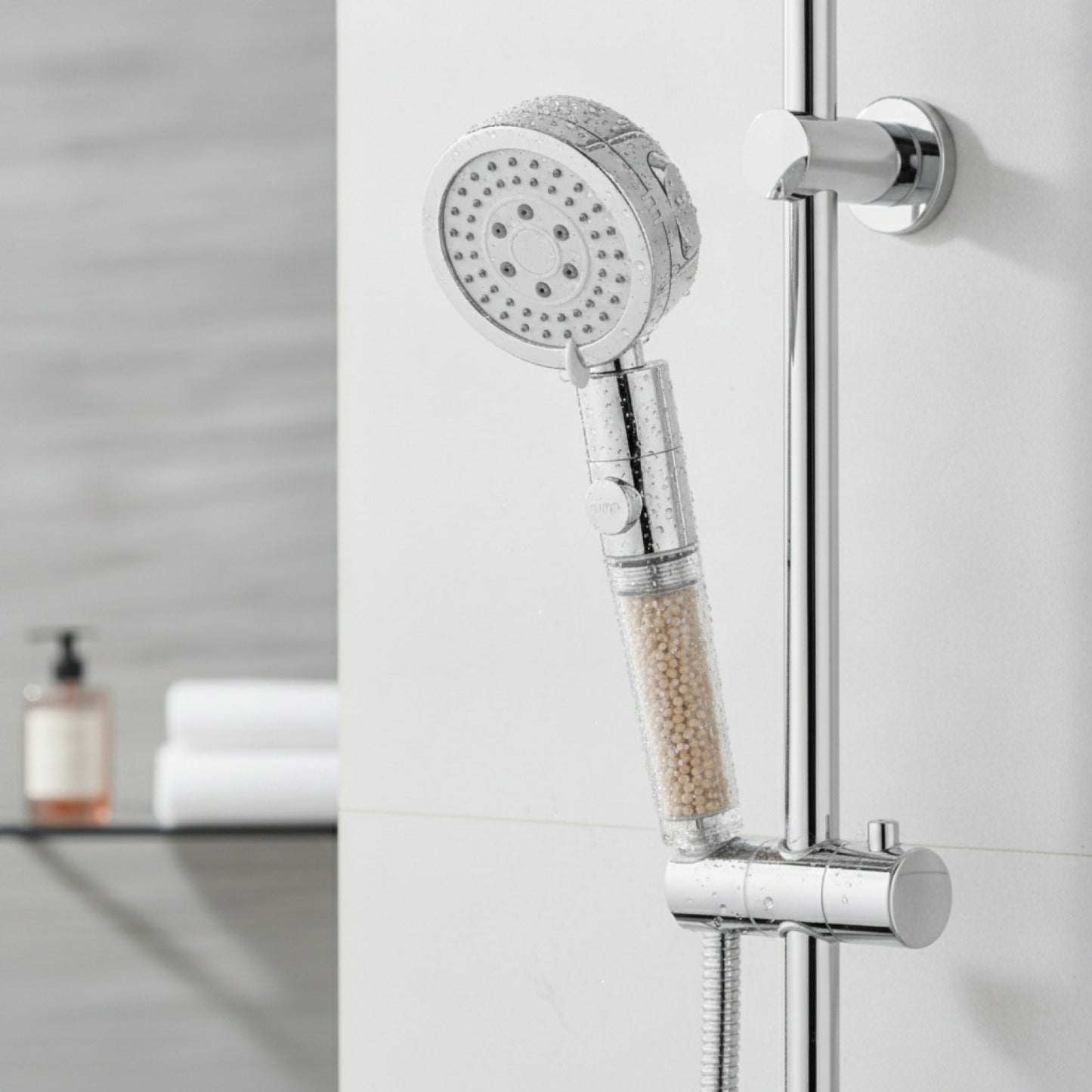 Pommeau de Douche Haute Pression avec Filtre et Bouton Stop - Économie d'Eau