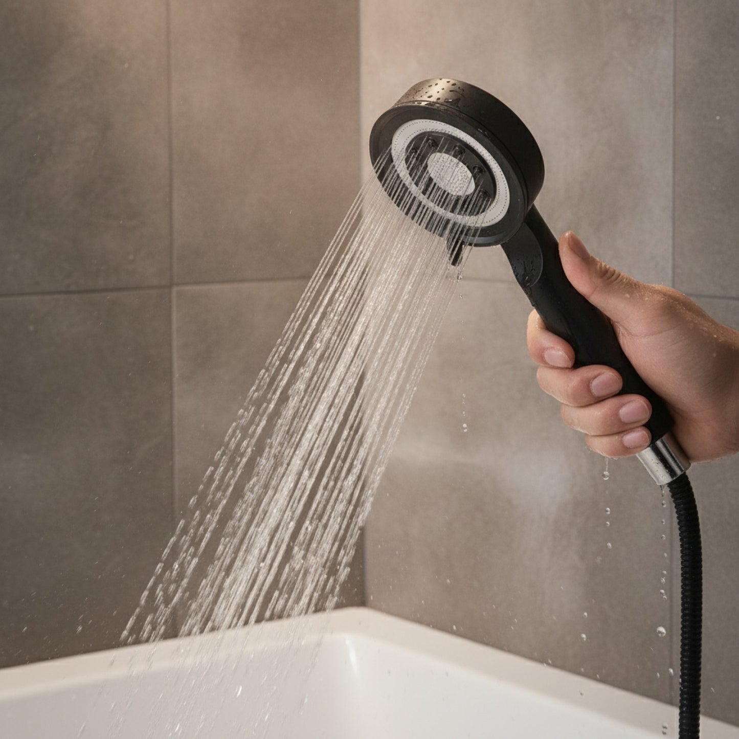 Pommeau de Douche Haute Pression Noir et Argent - 5 Modes Économes en Eau