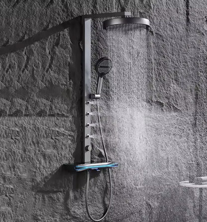 Colonne de douche LED en laiton gris – Système complet avec affichage digital et jet pluie