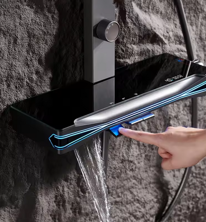 Colonne de douche LED en laiton gris – Système complet avec affichage digital et jet pluie