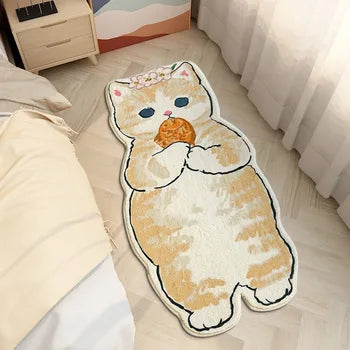 Tapis de Chevet Chat Mignon Antidérapant Doux pour Chambre à Coucher
