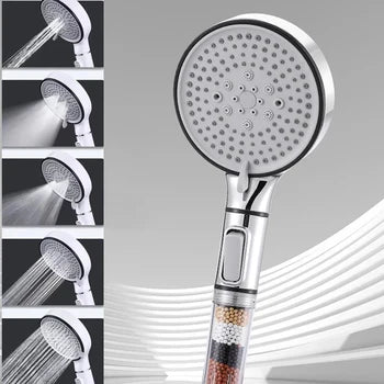 Pommeau de Douche Multifonction avec Arrêt : 5 Modes, Anti-Calcaire et Filtration