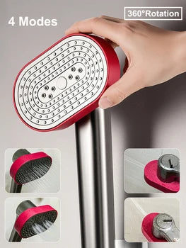 Pommeau de Douche Multifonctionnel Rotatif 360° - 4 Vitesses, Haute Pression, Grand Panneau 13cm