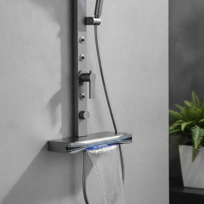 Ensemble de Douche LED Gris Laiton avec Pommeau Chaud/Froid et Panneau Pluie