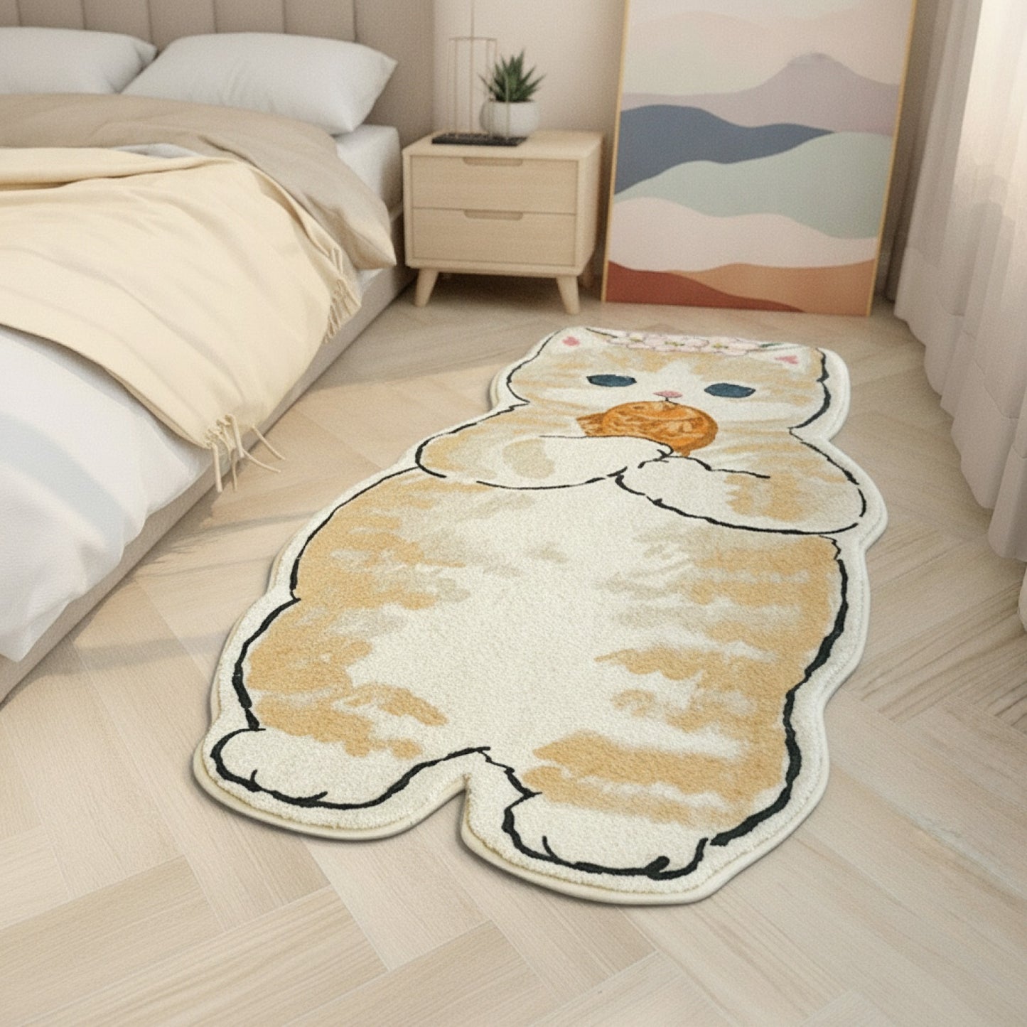 Tapis de Chevet Chat Mignon Antidérapant Doux pour Chambre à Coucher