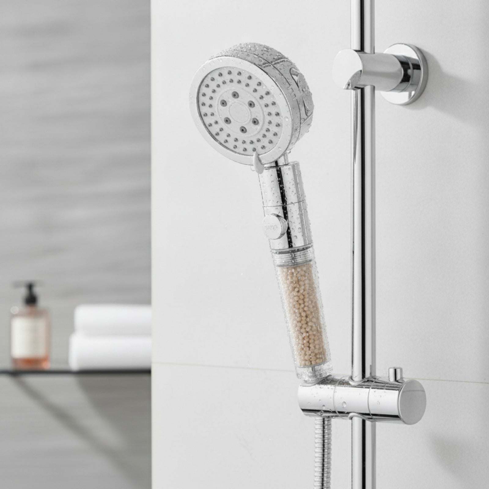 Pommeau de Douche Haute Pression avec Filtre et Bouton Stop - Économie d'Eau