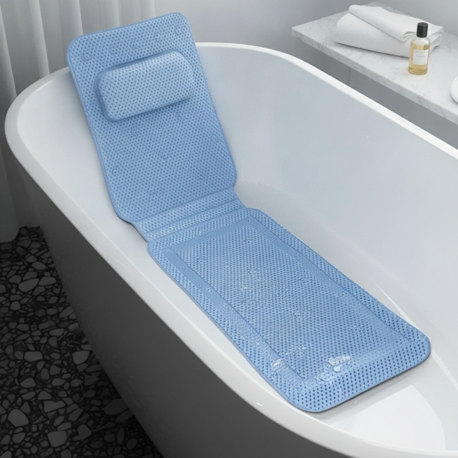 Tapis de Baignoire Extra Long Antidérapant avec Oreiller Intégré - Confort et Sécurité