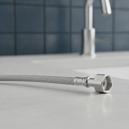 Tuyau d'arrivée d'eau tressé inox 90° - Flexible pour WC & Salle de Bain (30-200cm)