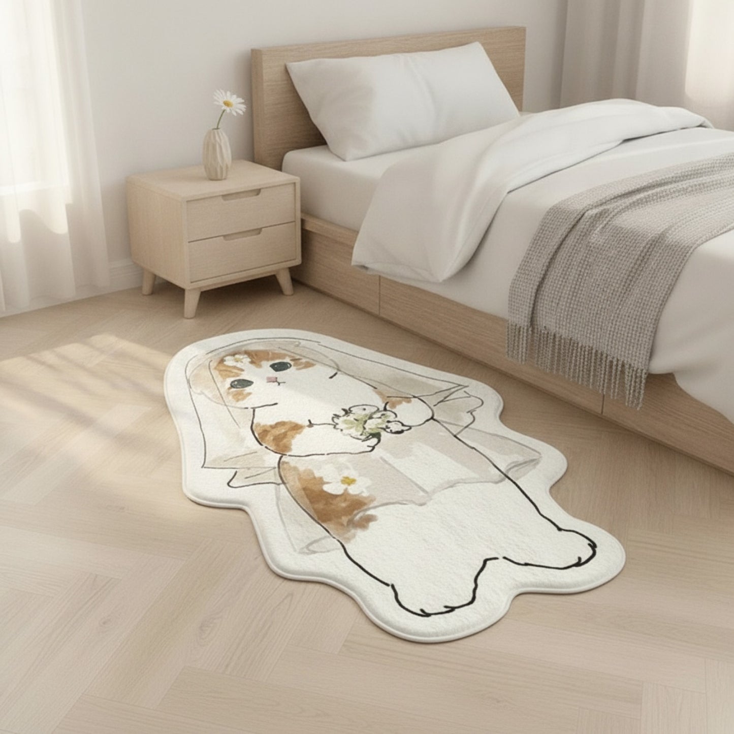 Tapis de Chevet Chat Mignon Dessin Animé - Décoration Salon Irrégulier