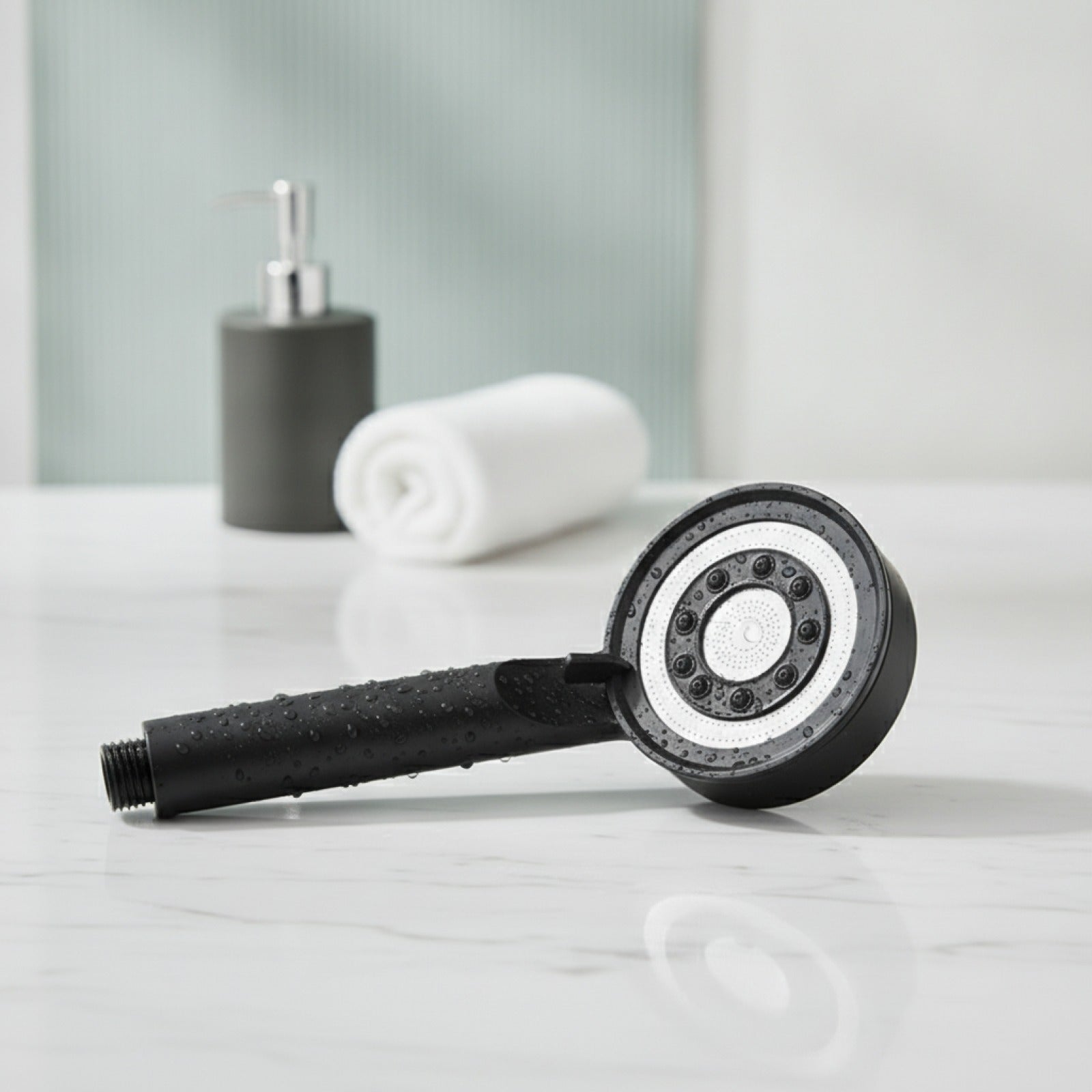 Pommeau de Douche Haute Pression Noir et Argent - 5 Modes Économes en Eau
