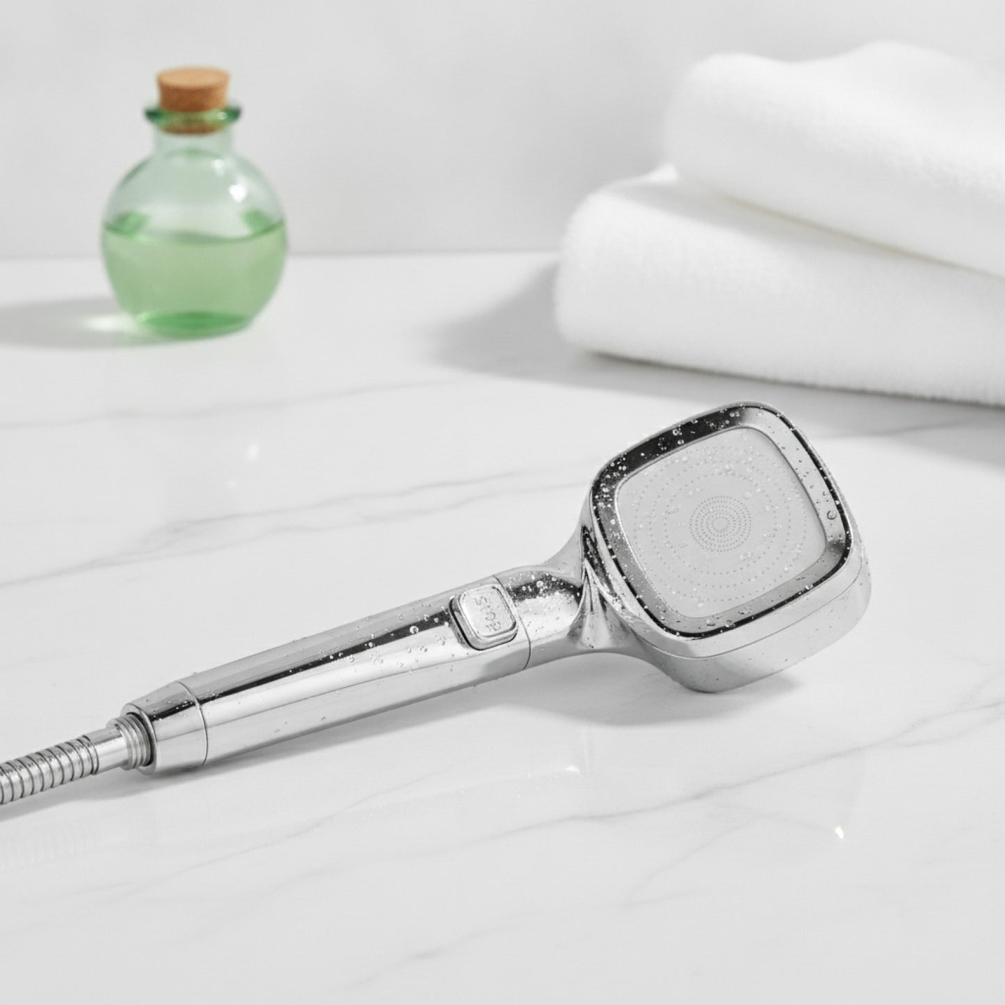 Pommeau de Douche Haute Pression Réglable 4 Modes avec Bouton Stop - Accessoire Salle de Bain