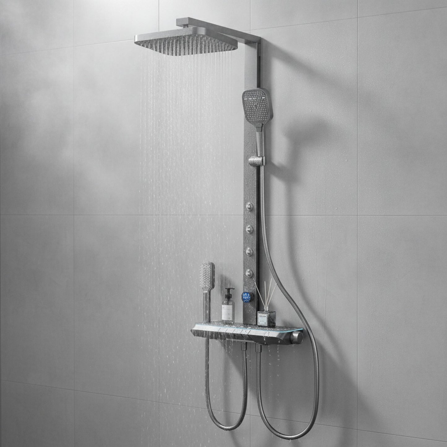 Ensemble de Douche Gris Intelligent avec Affichage Numérique et Pommeau Multifonction