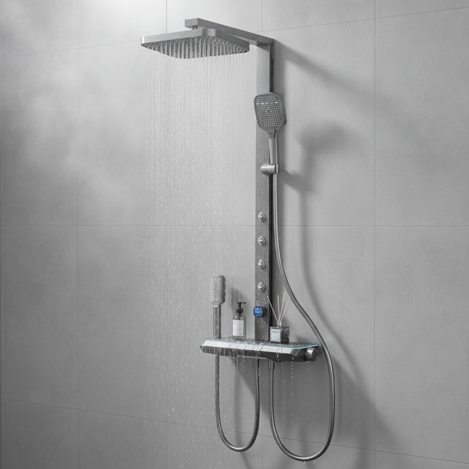 Ensemble de Douche Gris Intelligent avec Affichage Numérique et Pommeau Multifonction