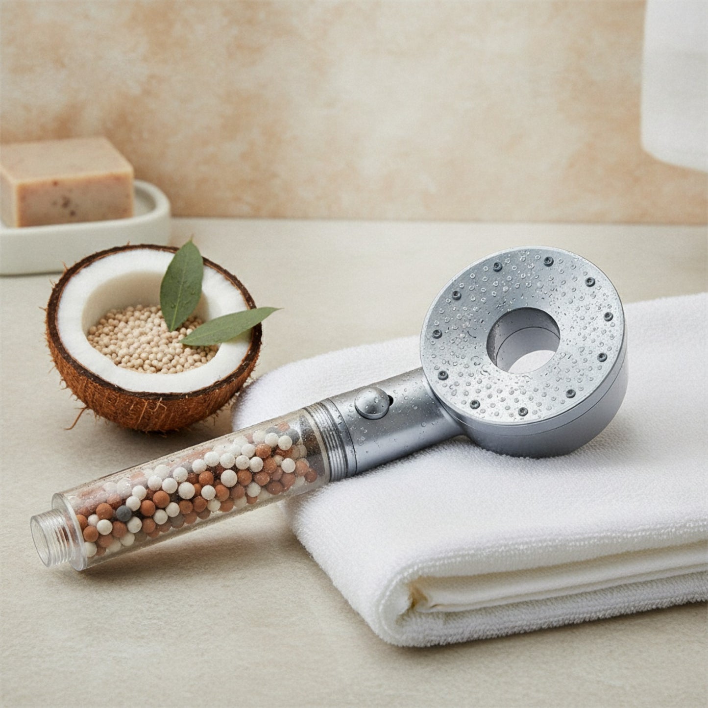Pommeau de Douche Pressurisé 5 Modes avec Filtre Minéral - Haute Pression & Économie d'Eau