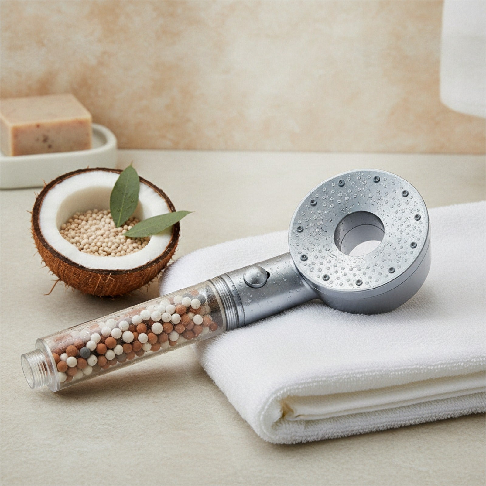 Pommeau de Douche Pressurisé 5 Modes avec Filtre Minéral - Haute Pression & Économie d'Eau