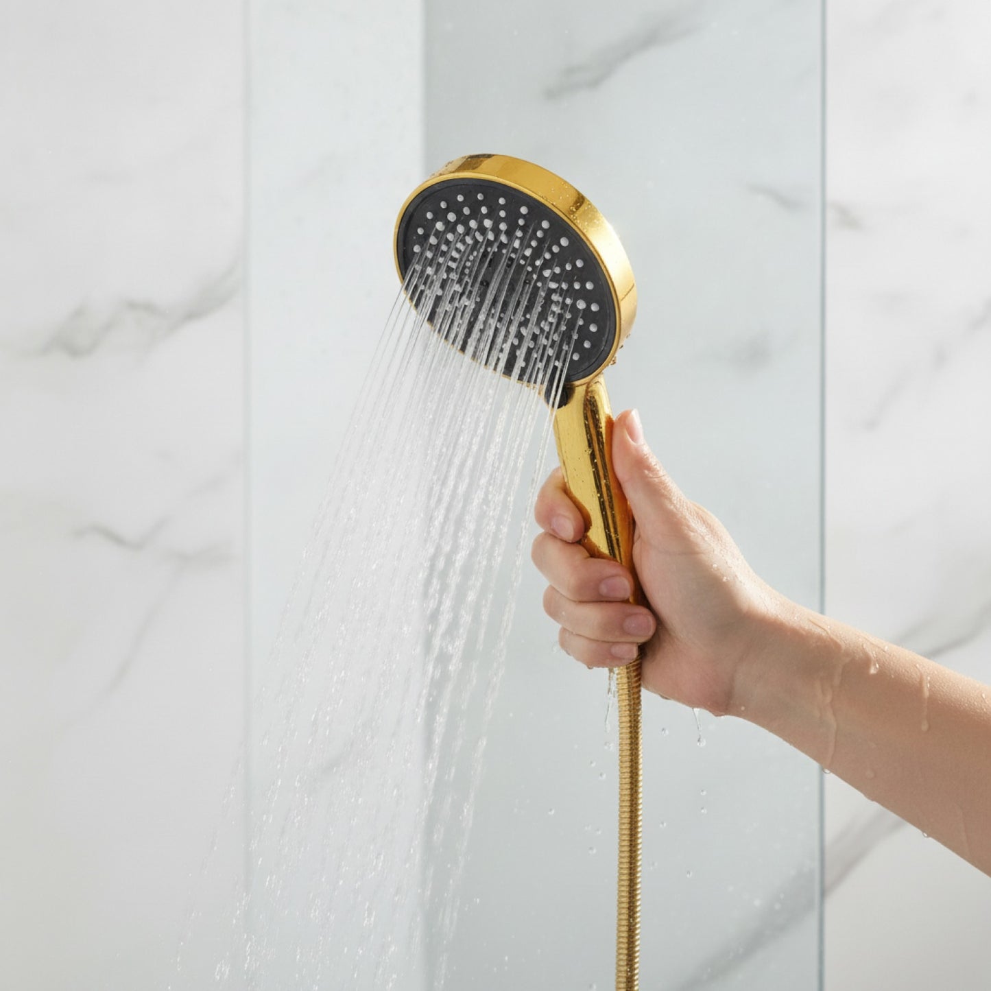 Pomme de Douche Haute Pression Dorée - 6 Modes, Économie d'Eau