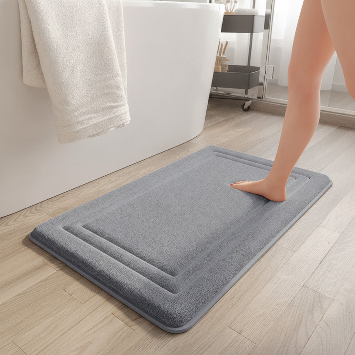 Tapis de Bain Doux et Absorbant en Velours de Corail - Antidérapant et Résistant