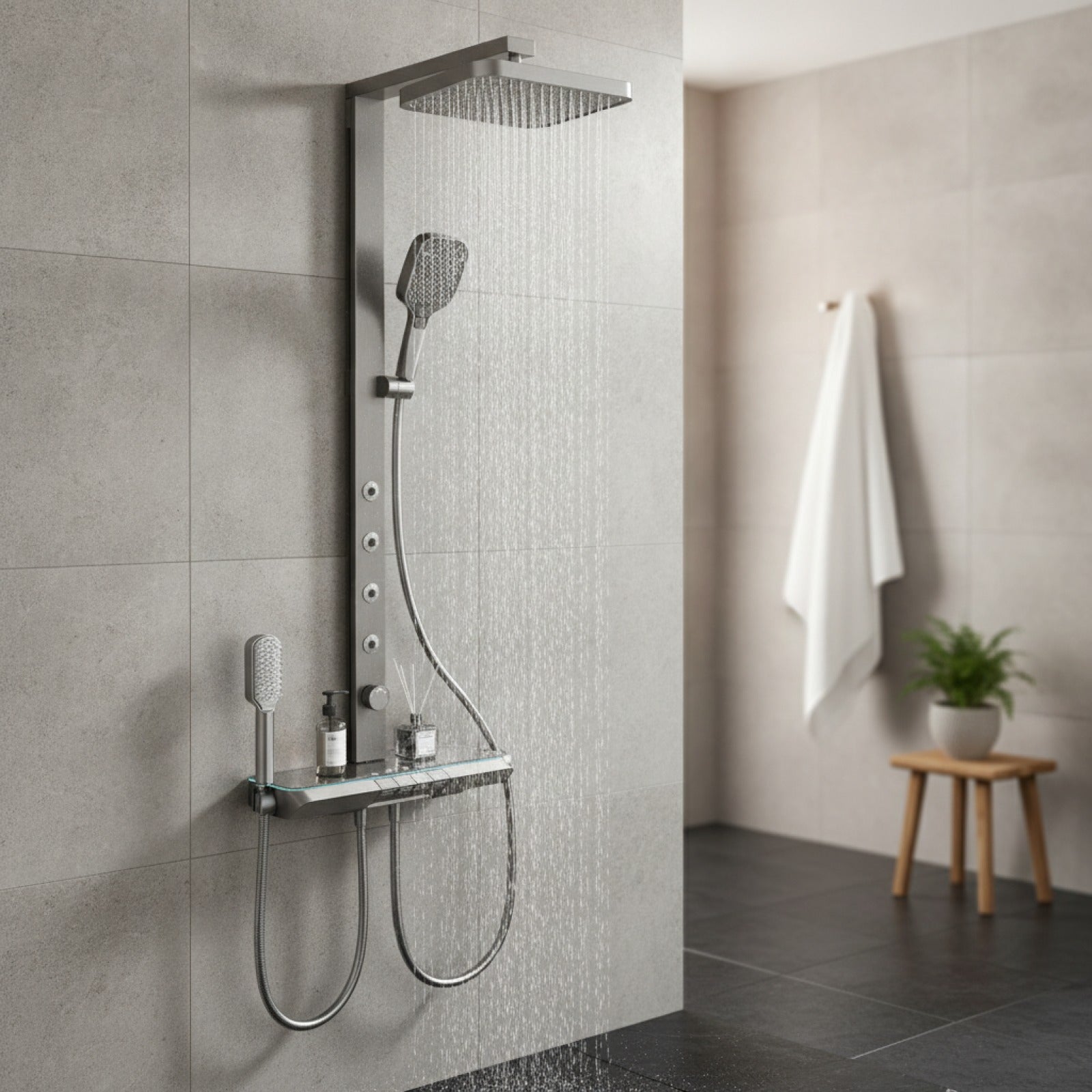 Ensemble de Douche Gris Intelligent avec Affichage Numérique et Pommeau Multifonction