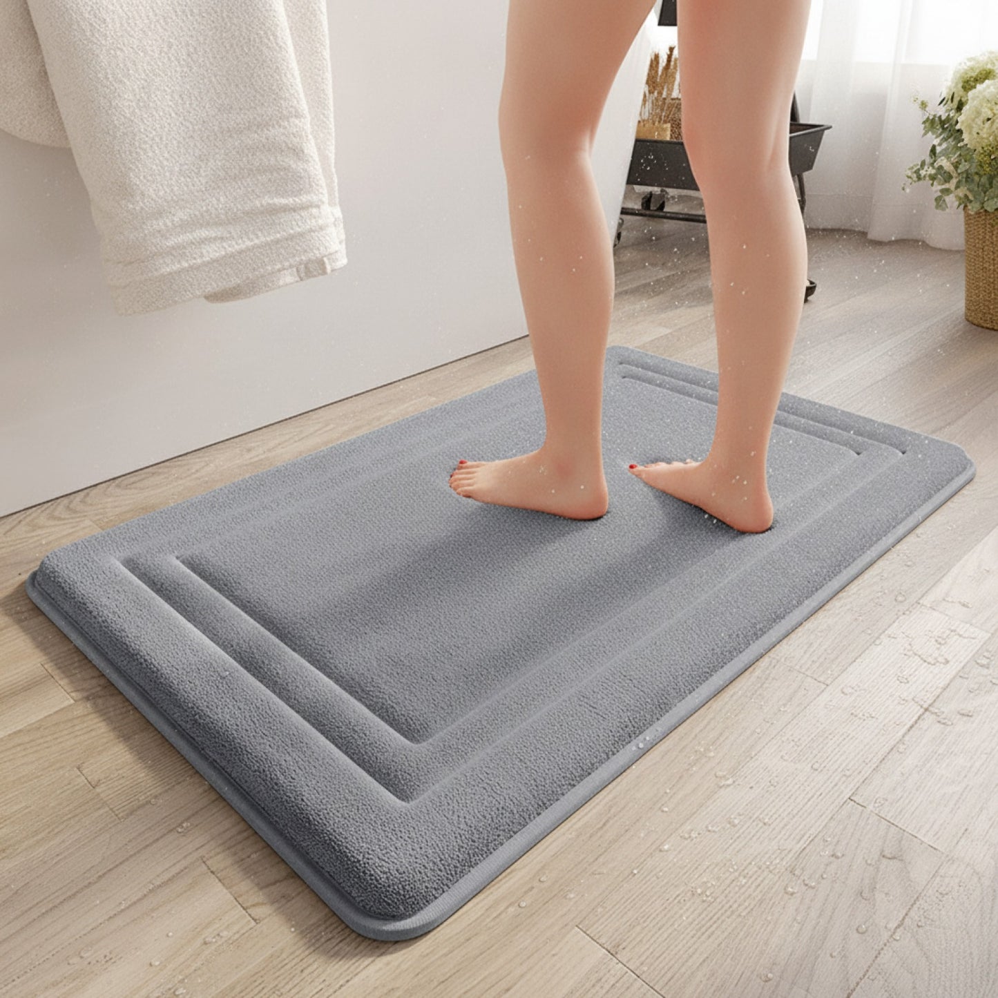 Tapis de Bain Doux et Absorbant en Velours de Corail - Antidérapant et Résistant