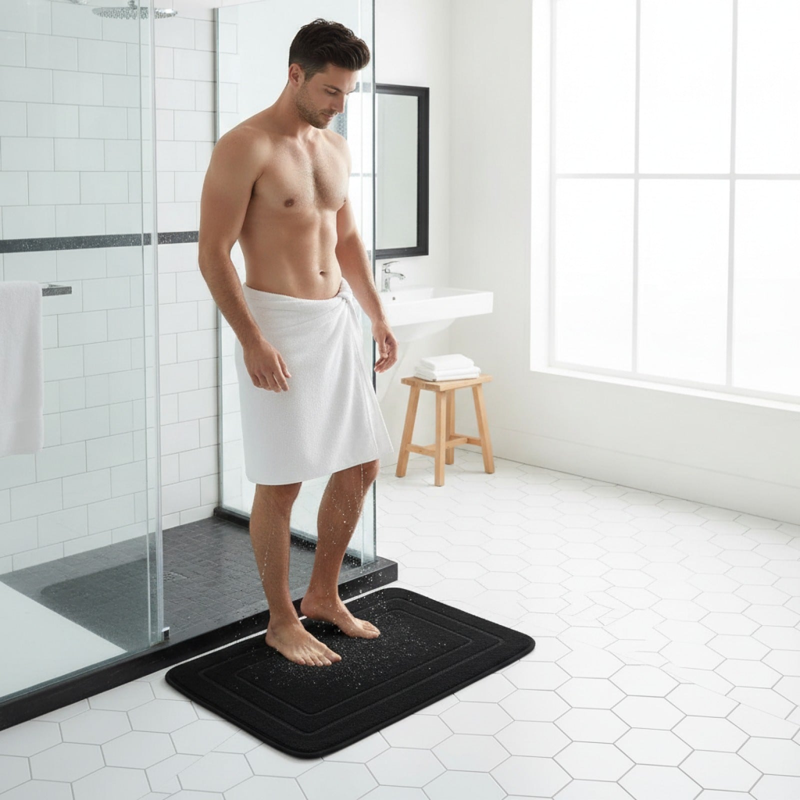 Tapis de Bain Super Absorbant en Velours Corail Antidérapant
