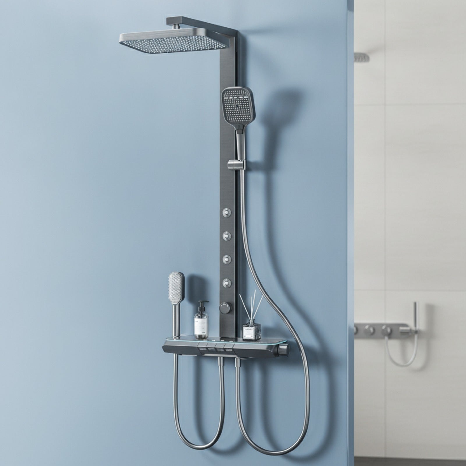 Ensemble de Douche Gris Intelligent avec Affichage Numérique et Pommeau Multifonction