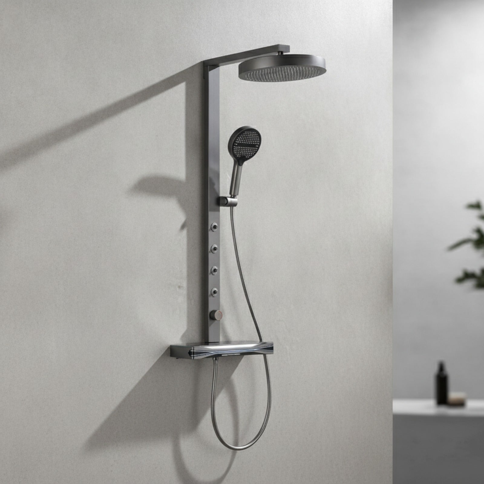 Ensemble de Douche LED Gris Laiton avec Pommeau Chaud/Froid et Panneau Pluie