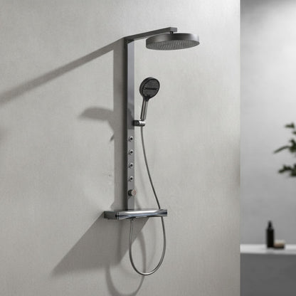Ensemble de Douche LED Gris Laiton avec Pommeau Chaud/Froid et Panneau Pluie