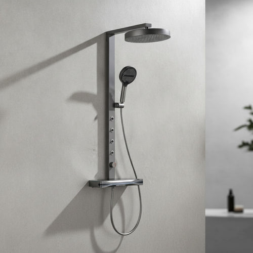 Ensemble de Douche LED Gris Laiton avec Pommeau Chaud/Froid et Panneau Pluie