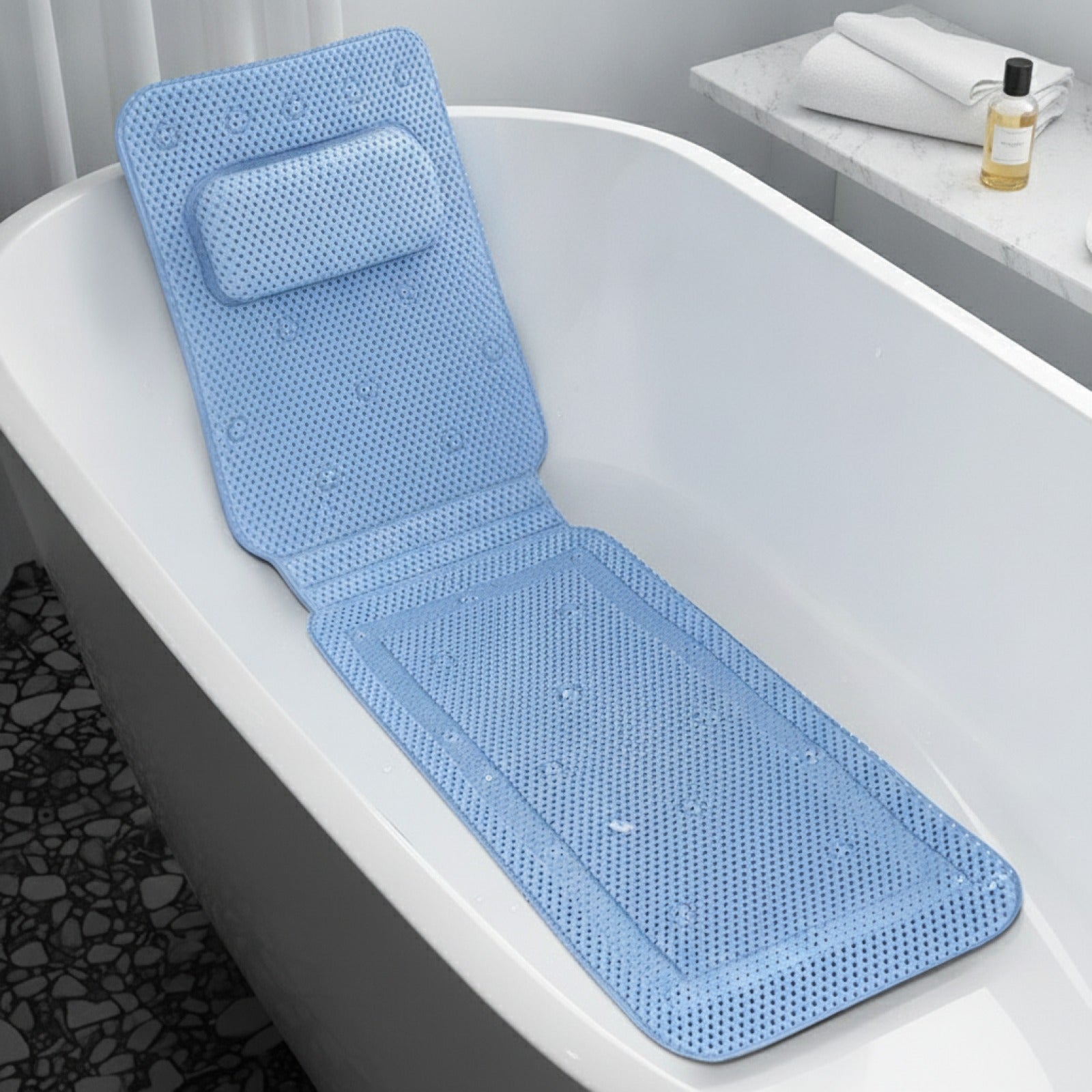 Tapis de Baignoire Extra Long Antidérapant avec Oreiller Intégré - Confort et Sécurité