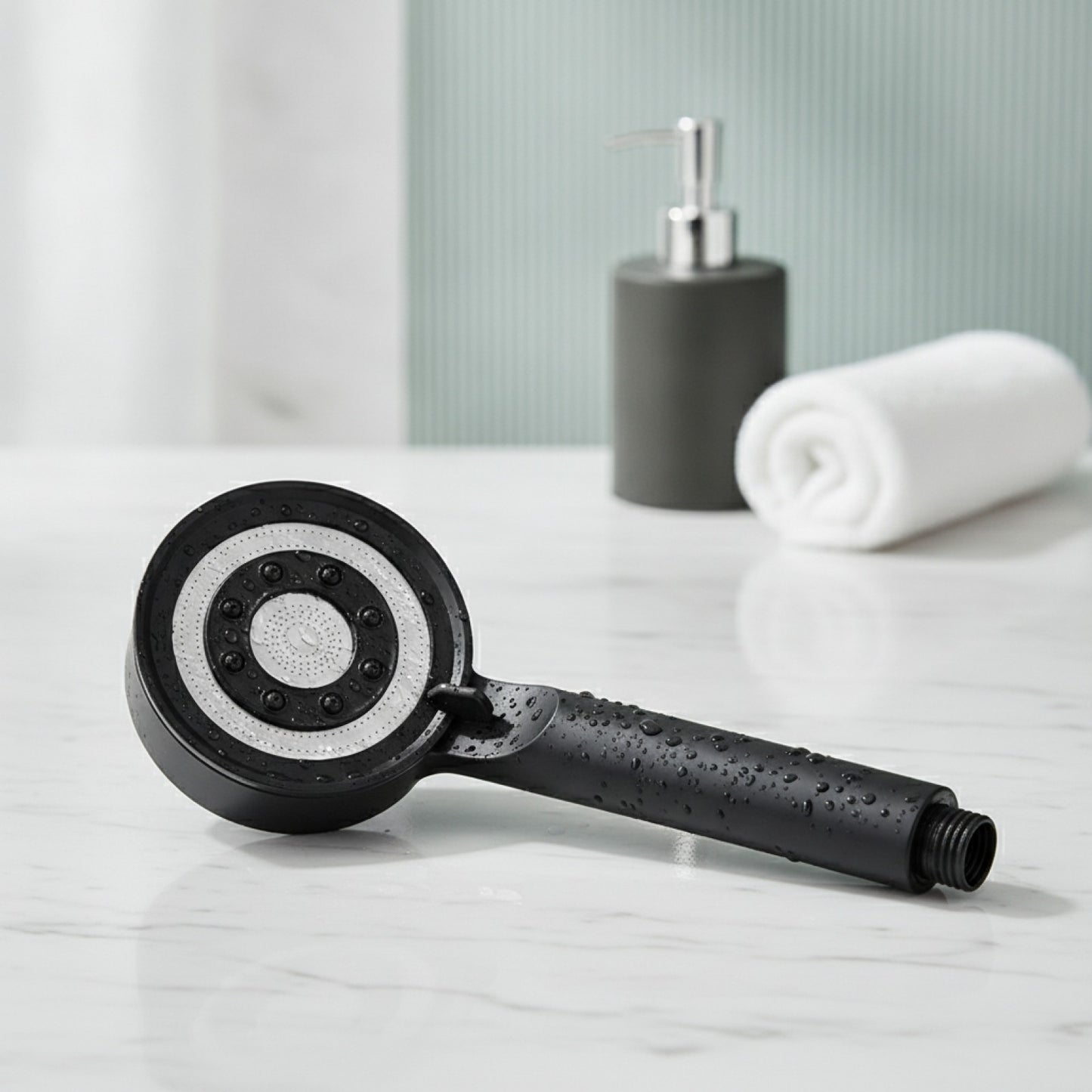 Pommeau de Douche Haute Pression Noir et Argent - 5 Modes Économes en Eau