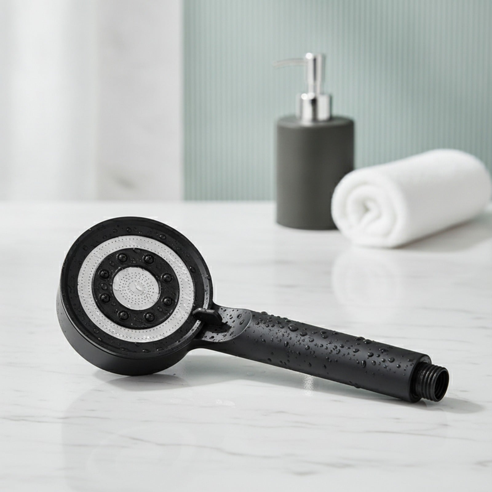 Pommeau de Douche Haute Pression Noir et Argent - 5 Modes Économes en Eau