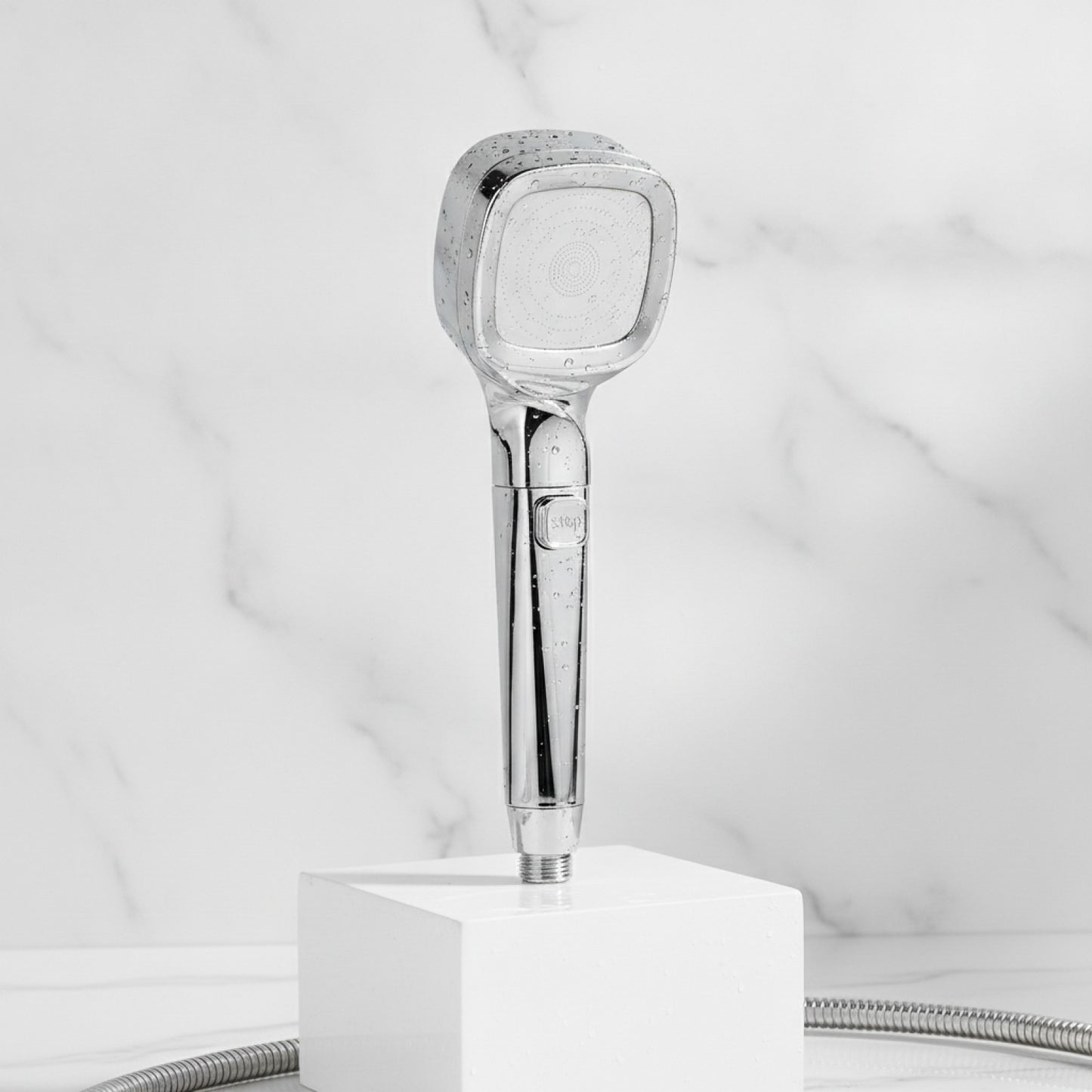 Pommeau de Douche Haute Pression Réglable 4 Modes avec Bouton Stop - Accessoire Salle de Bain