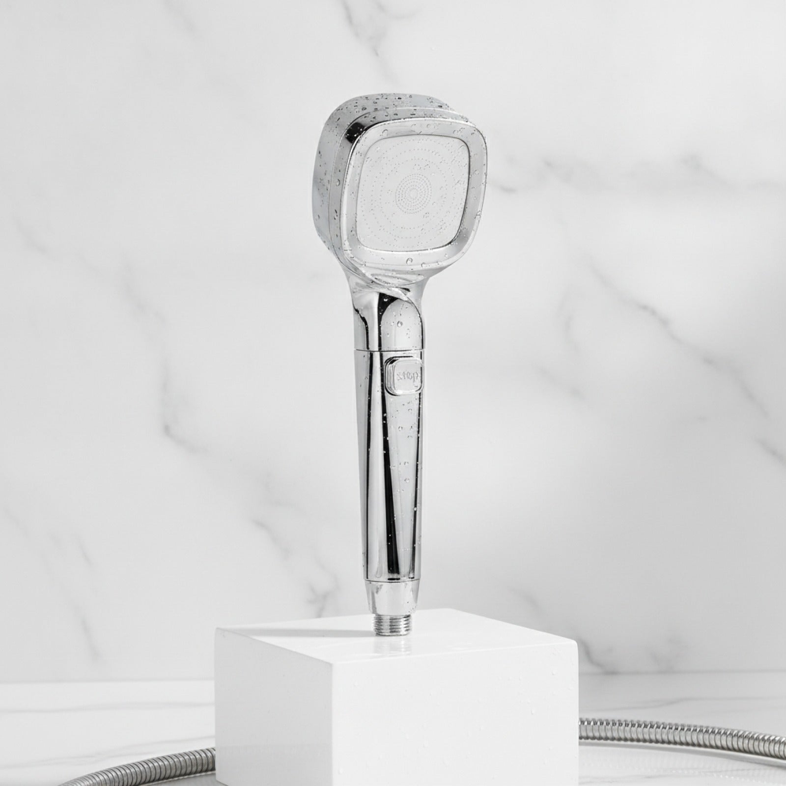 Pommeau de Douche Haute Pression Réglable 4 Modes avec Bouton Stop - Accessoire Salle de Bain