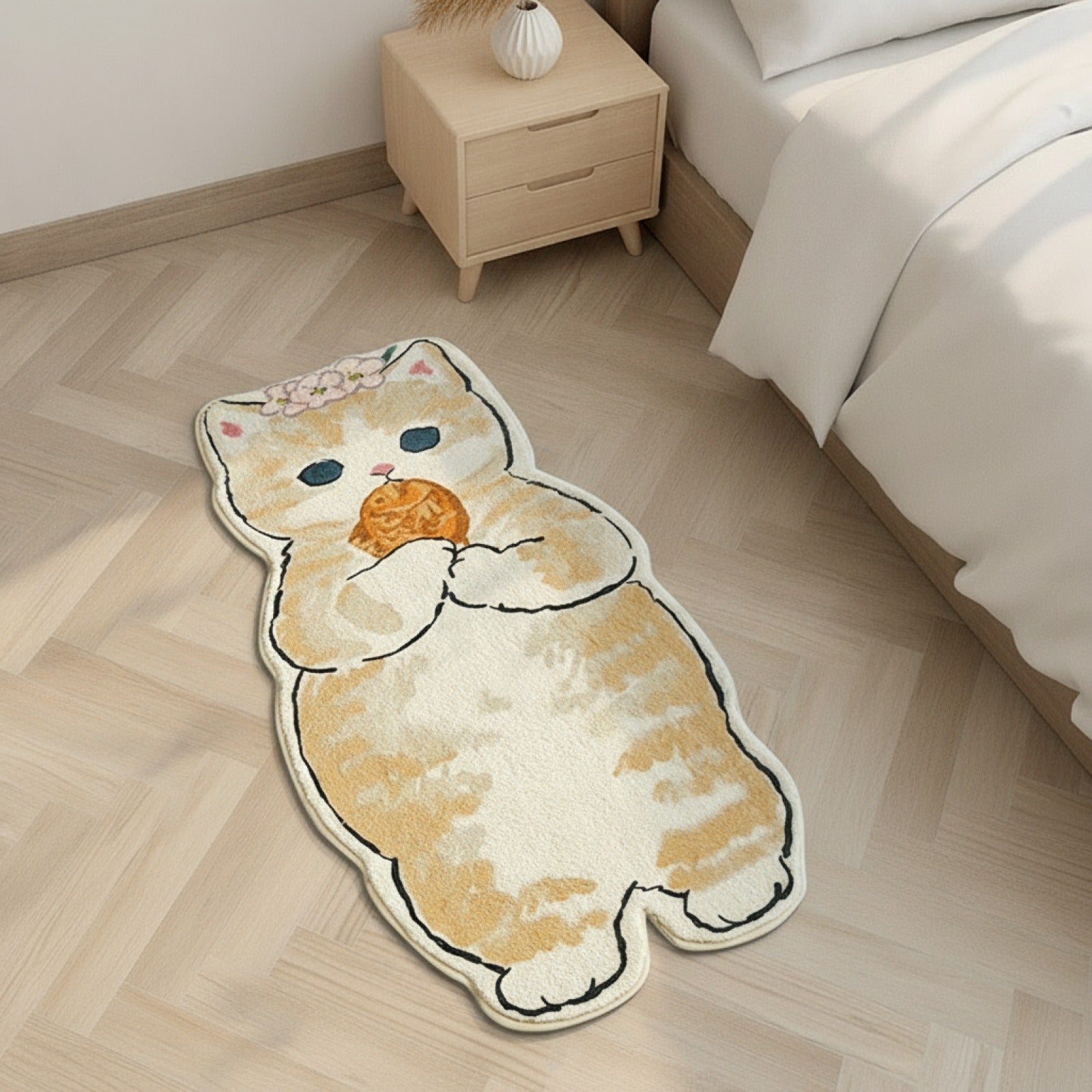 Tapis de Chevet Chat Mignon Antidérapant Doux pour Chambre à Coucher