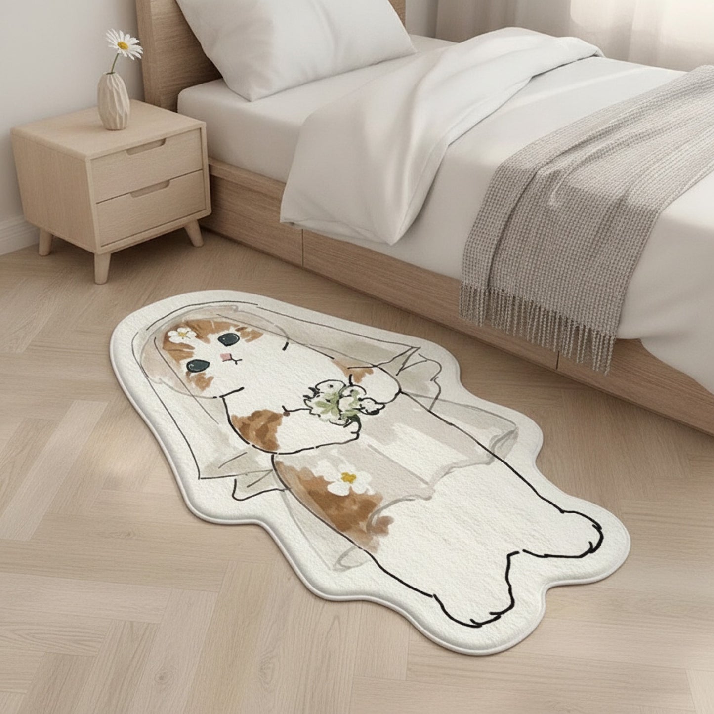 Tapis de Chevet Chat Mignon Dessin Animé - Décoration Salon Irrégulier